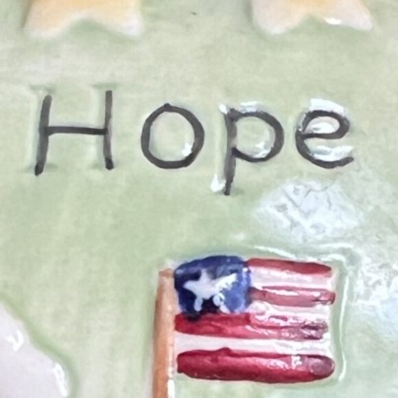 Stoneware Country HOPE Jar Patriotic American Flag Stars Grass Sky 3.75" t x 4.5 - Picture 14 of 15